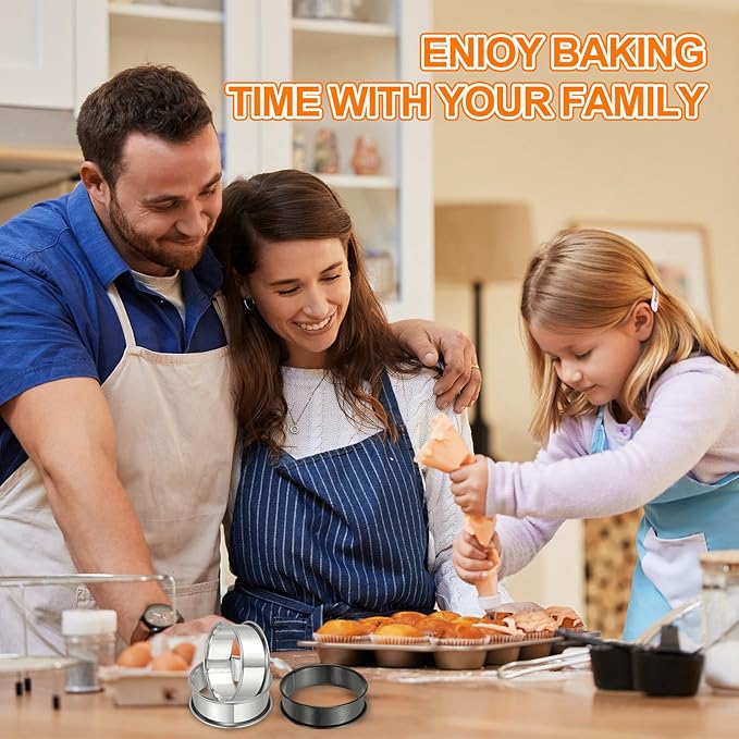 HARFINGTON 8pcs Crumpet Rings 3.94" Nonstick Round Cake Ring Stainless Steel Double Rolled English Pastry Rings for Kitchen Baking Crumpet Dessert, Silver