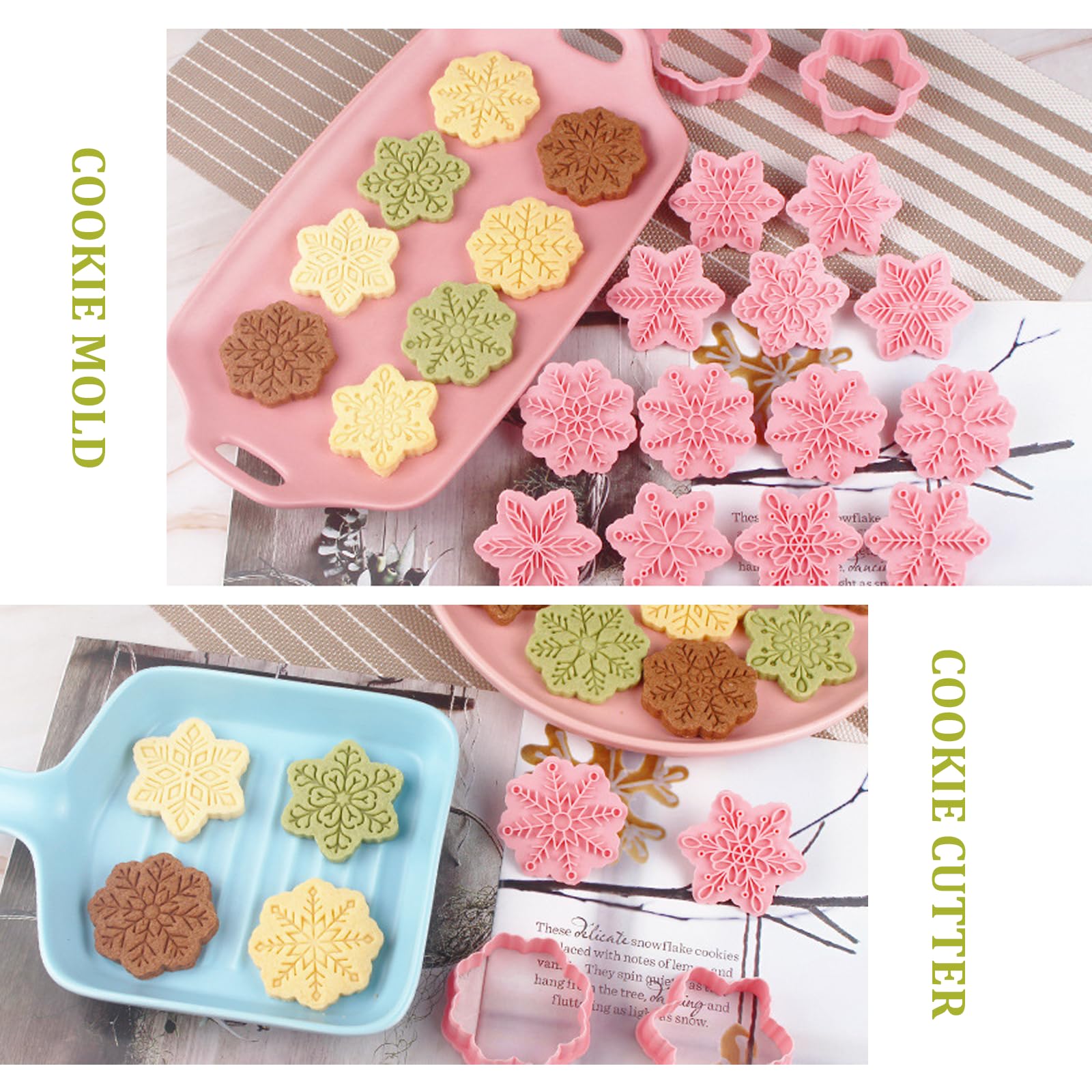 9pcs Christmas Cookie Cutter Set Snowflake Cookie Cutters with Plunger Stamps Biscuit Mold 3D Snowflake Cookie Molds Cake Baking Fondant Cutter Christmas Party DIY Cookie Decorating Supplies (A)