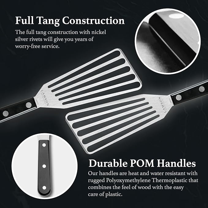 Lamson 3' x 6" Chef's Slotted Turner with Walnut/POM Handle - Right-Hand (Black)