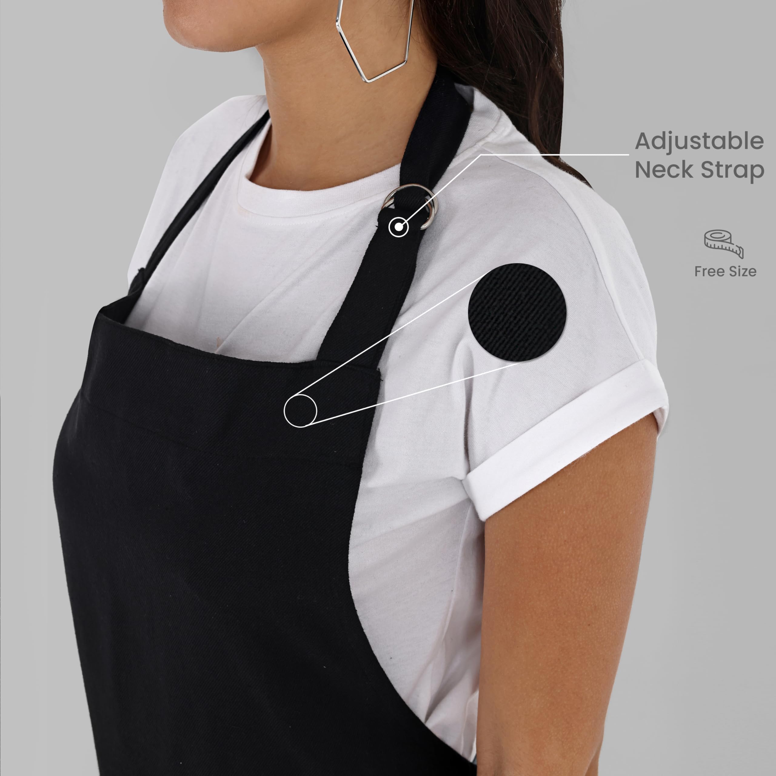 Mellow Buff Chef Aprons, Recycled Cotton Kitchen Apron with an Adjustable Neck with Long Ties, for cooking, baking (Black 1 pack)