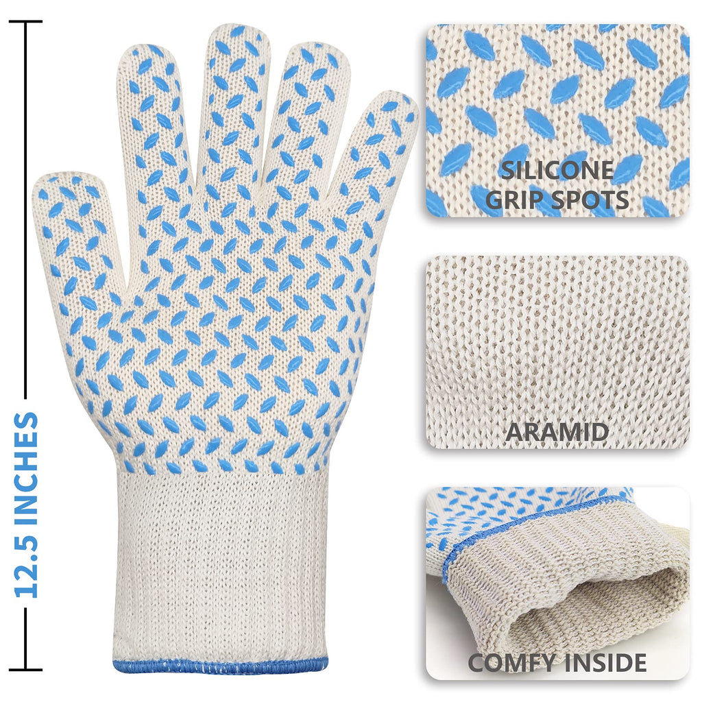 DEYAN Heat Resistant Oven Gloves 932°F | Silicone Non-Slip Mitts with Fingers | Flexible for Baking, BBQ, Grilling | Machine Washable (White, 1 Pair)