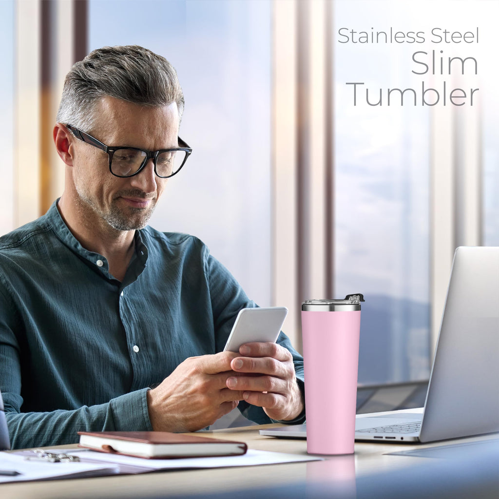 SipX™ 22 oz Insulated Coffee Tumbler with Leakproof Lid – Stainless Steel, Vacuum Insulated – Keeps Drinks Hot or Cold for Hours – Cupholder Friendly Travel Mug – Pink