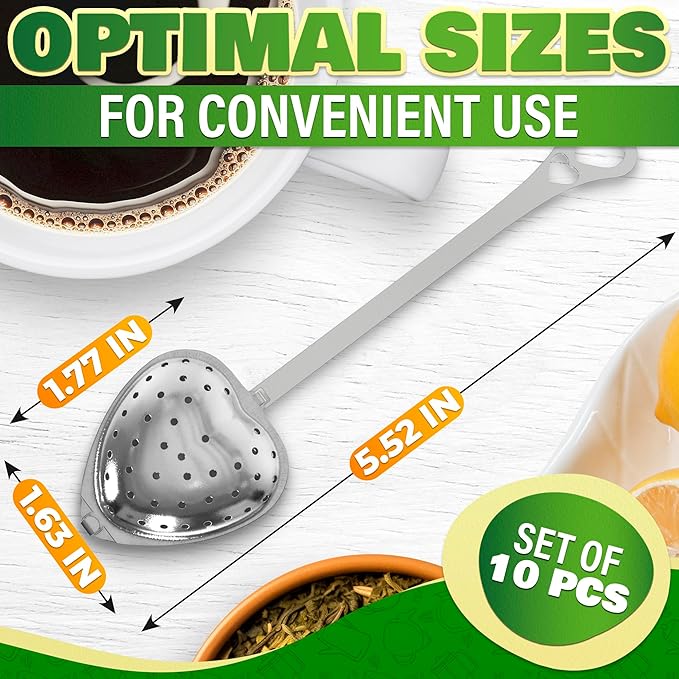 Heart Tea Infuser for Loose Leaf Tea Steeper – 10 Pcs Rust-Resistant Stainless Steel Diffusers with Sturdy Clasp – Easy Brewing, No Loose Leaves, Great for Parties & Gifting