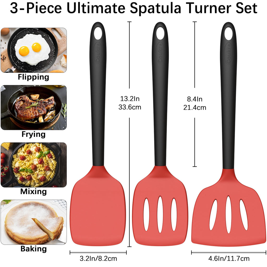 Coukre 3 Pack Silicone Spatula Set, Heat Resistant to 500°F, BPA-Free
