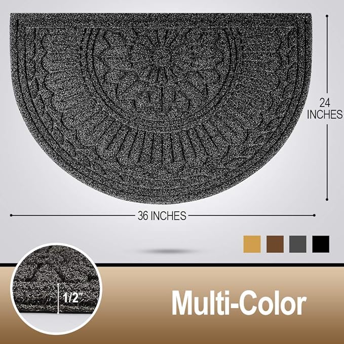Mibao Door Mat Outdoor Indoor, 23.5" x 35.5", Half Round Door Mats, Non-Slip Front Door Mats Outdoor, Dirt Trapper Welcome Mats for Front Door, Back Door, Shoe Scraper, Black