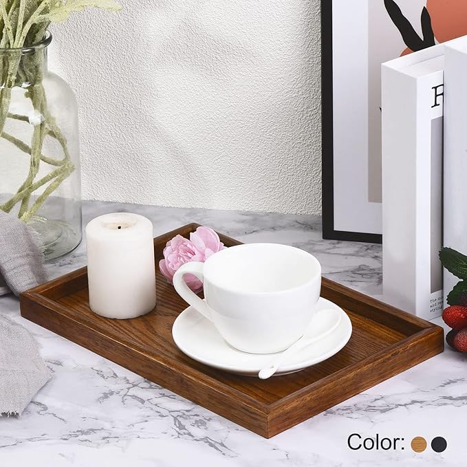 PATIKIL Wood Serving Tray 10x7 Inch Outer Base, Rectangular Decorative Platter for Home Decor Kitchen Table Candle Holder, Brown