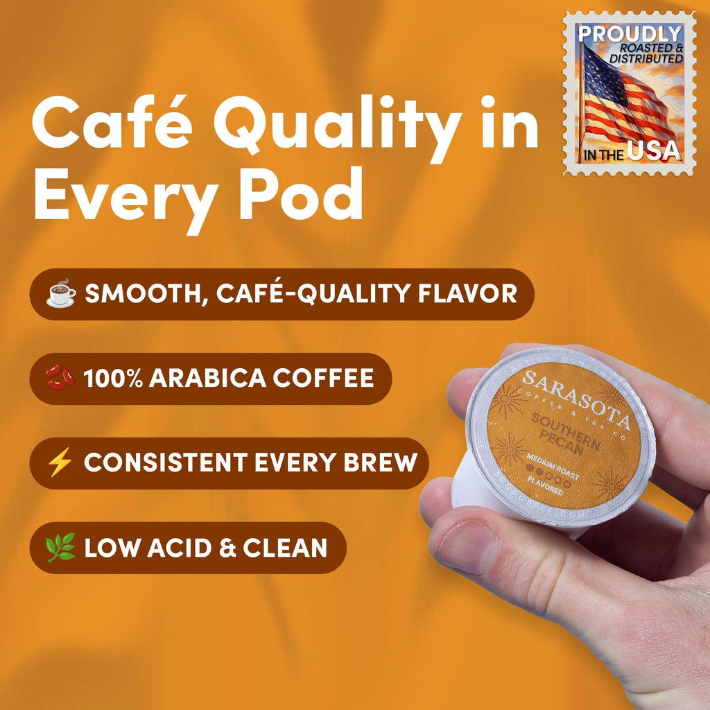 Sarasota K-Cup Coffee Pods | Medium Roast Flavored Coffee | Southern Pecan Crunch | Single Serve for Keurig Brewers | Gourmet, Low Acid, Mold Free | 24 Count