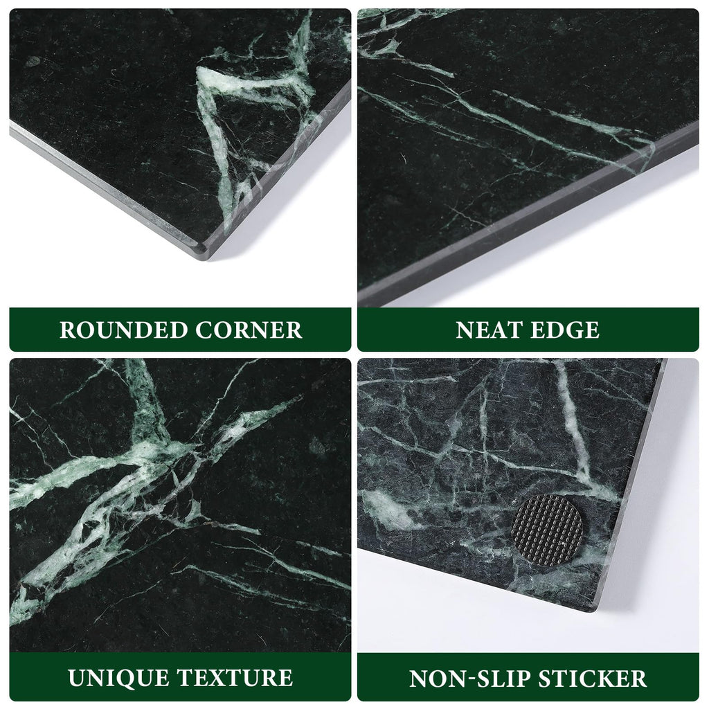 Koville Natural Green Marble Cutting Board for Kitchen Pastry Bread Macaron Display, 12" x 8" Real Stone Slab Marble Cheese Board for Home Countertop, Bathroom Perfume Tray Candle Plate