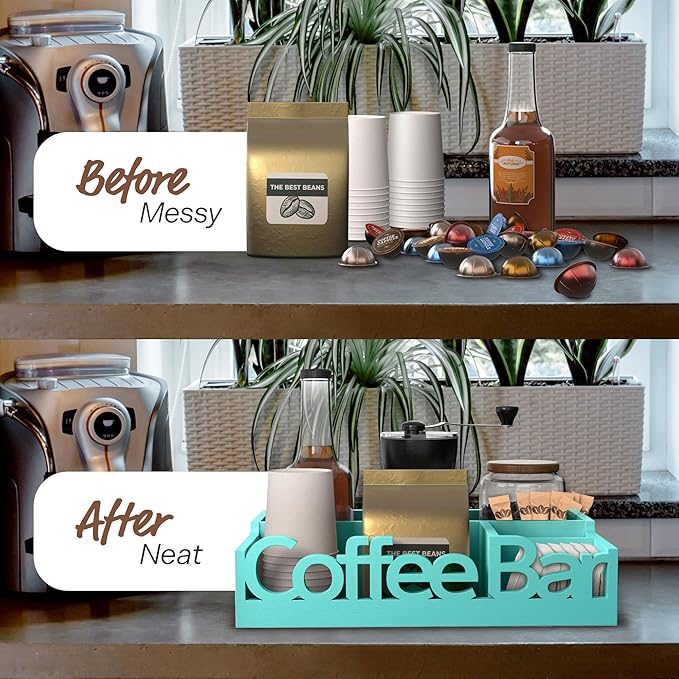 Coffee Bar Organizer for Countertop - Wood Coffee Pods Holder Storage Basket, Essential Coffee Bar Accessories for Home and Office, Mini Coffee Bar
