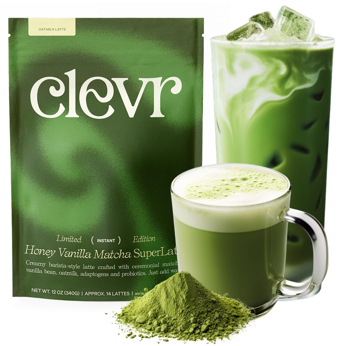 Clevr Turmeric Powder, Golden Milk Instant Latte Mix, Superfood Powder with Lions Mane, Reishi Mushroom, Organic Spices, Coconut Cream, Ashwagandha, Serve Hot or Iced, (14 Lattes)
