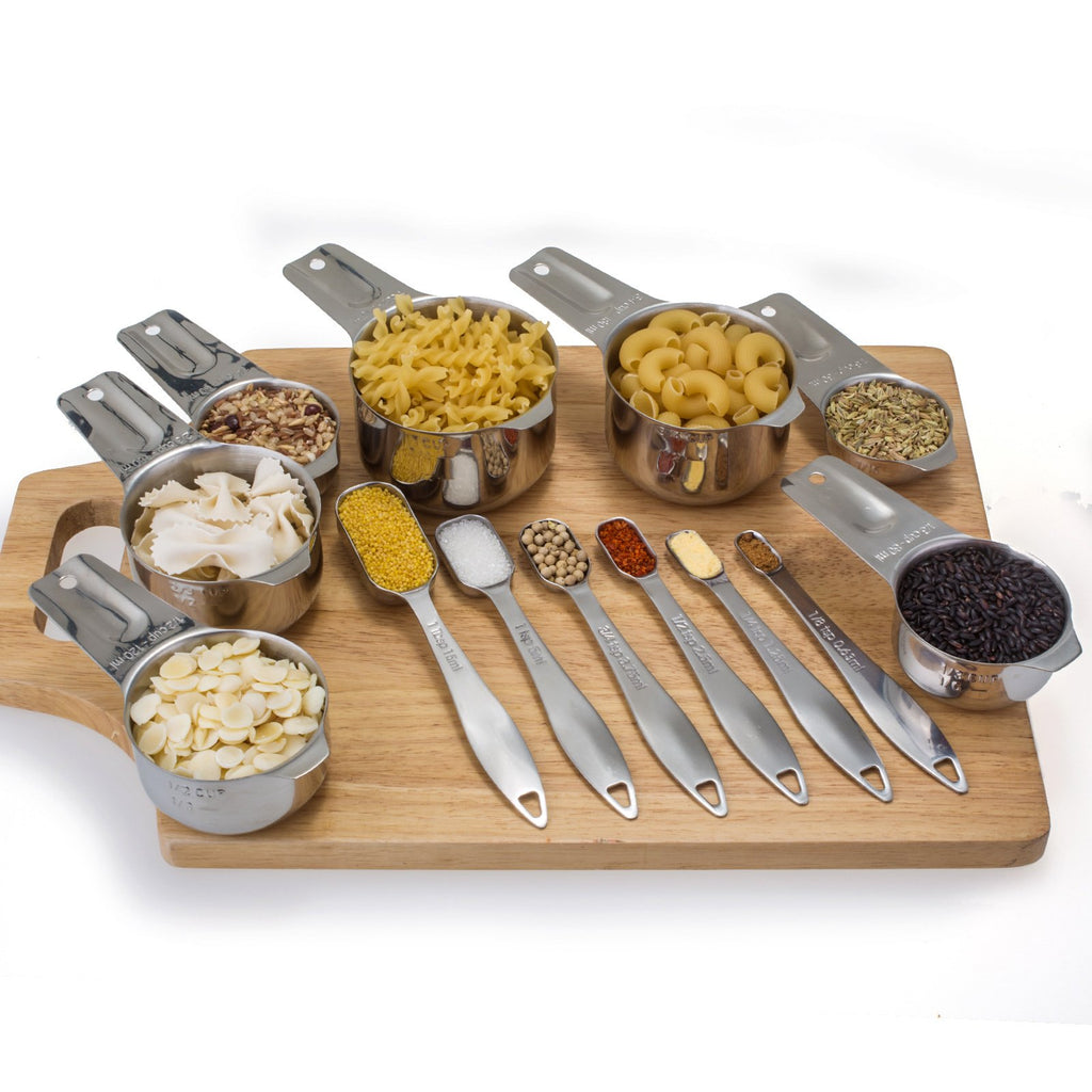 13-Piece Measuring Cups and Spoons Set, 18/8 Stainless Steel, Silver