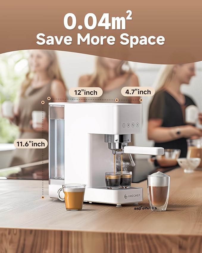 AMZCHEF Espresso Machine 20 Bar, Compact Espresso Maker with Steam Milk Frother, Coffee Maker with 40oz Removable Water Tank for Home, Coffee Machine for Cappuccino, Latte, Americano, 1350W