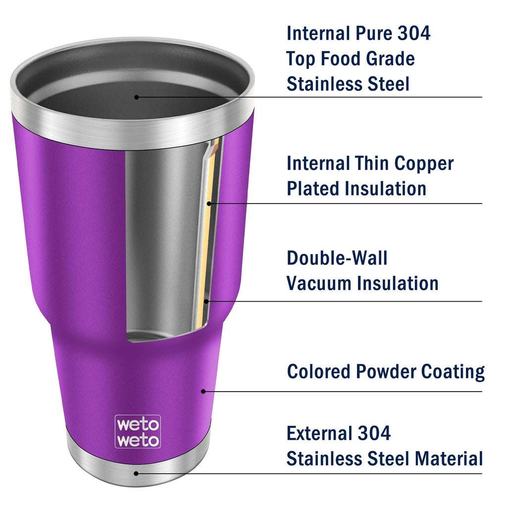 WETOWETO 30oz Tumbler, Stainless Steel Vacuum Insulated Water Coffee Tumbler Cup, Double Wall Powder Coated Spill-Proof Travel Mug Thermal Cup for Home Outdoor (Purple, 1 Pack)