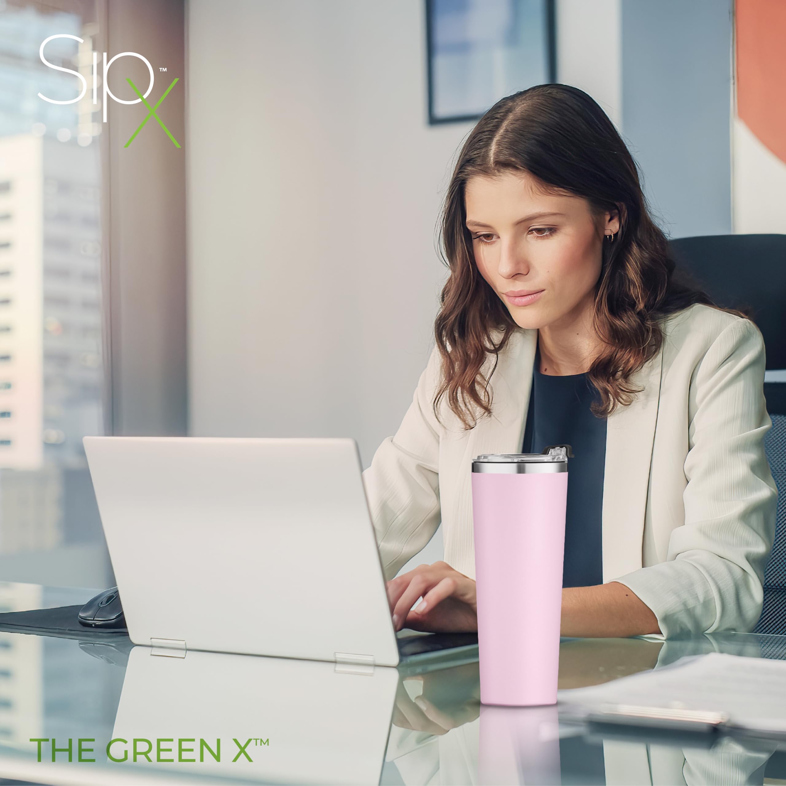 SipX™ 22 oz Insulated Coffee Tumbler with Leakproof Lid – Stainless Steel, Vacuum Insulated – Keeps Drinks Hot or Cold for Hours – Cupholder Friendly Travel Mug – Pink