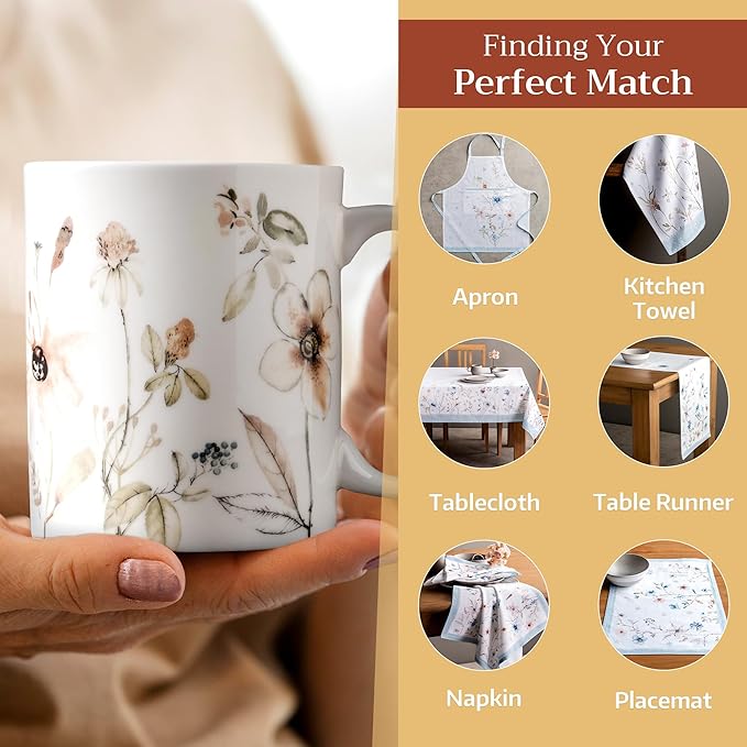 Maison d' Hermine Coffee Mug with Handles Fine Bone China Mugs Pack of One Tea Cups for Hot Beverages Cappuccino Latte Home Office Perfect for Gift (Ice Florals - Romantic Morning, 15 Ounce)