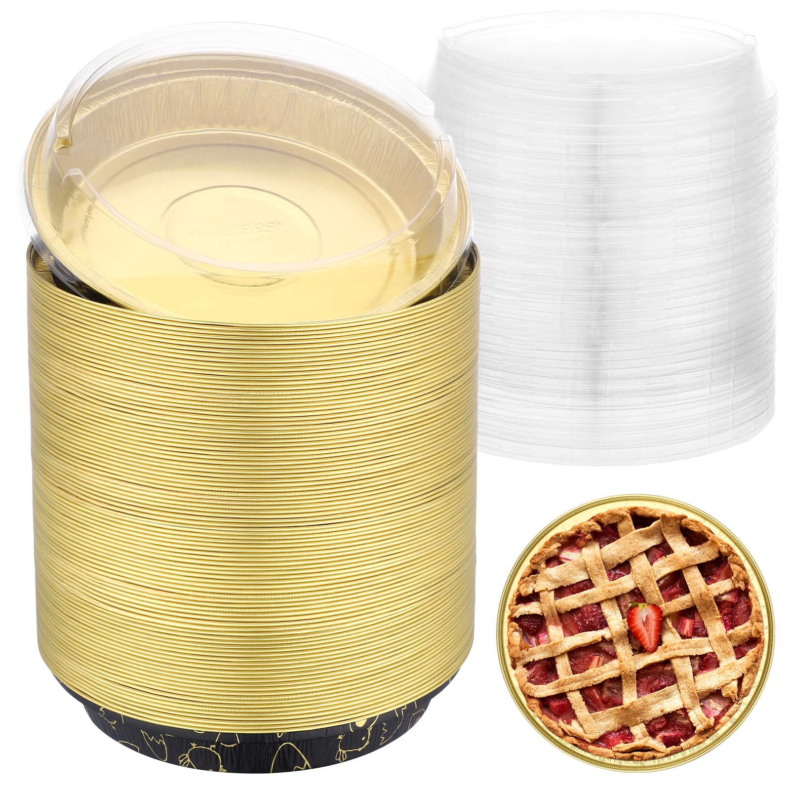 EUSOAR Baking Pans with Lids, 100pcs 6 Inch Small Pie Pans Disposable Ramekins Cake Storage Container, 10oz Aluminum Creme Brulee Cups Cupcakes Liners Bread Pudding Holders for Wedding Birthday Party