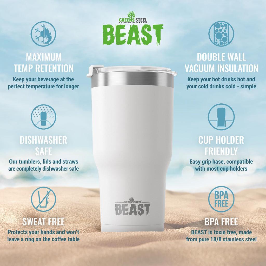Beast 20 oz Tumbler Stainless Steel Vacuum Insulated Coffee Ice Cup Double Wall Travel Flask (Arctic White)