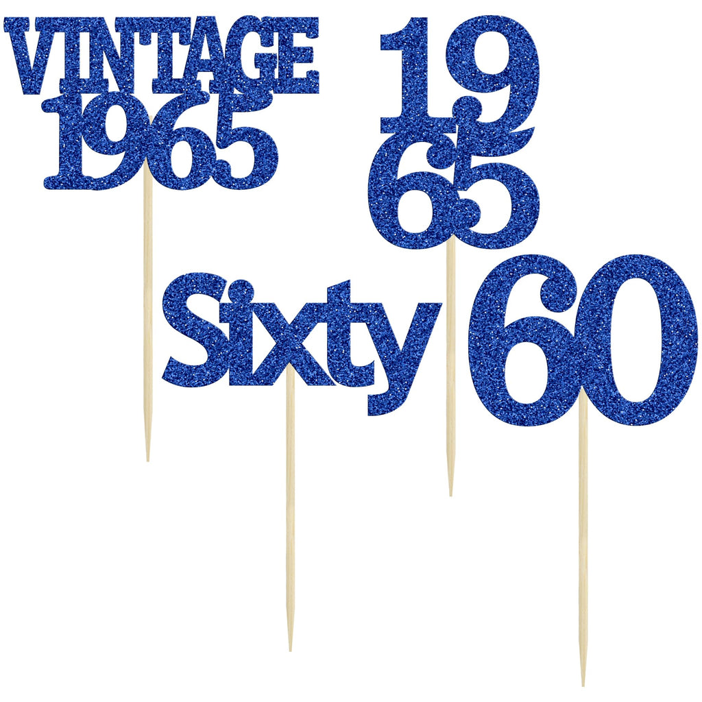 Gyufise 24Pcs Vintage 1965 Cupcake Toppers Cheers to 60 Fabulous Sixty Cupcake Picks Decorations for 60th Birthday Wedding Anniversary Party Cake Decorations Supplies Deep Blue