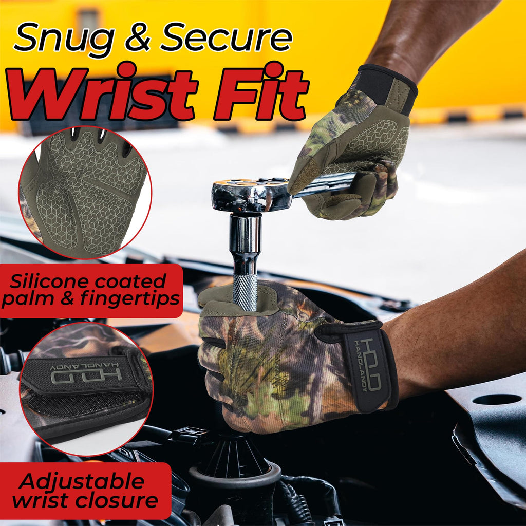 HANDLANDY Work Gloves for Men & Women, Utility Mechanic Gloves Touch Screen with Grip, Flexible Breathable Camo Tactical Gloves for Outdoor Activity (2X-Large, 1 Pair)