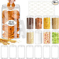 32 OZ Plastic Jars,16 Pcs Clear Plastic Jars with White Lids Round Empty Storage Jar Wide Mouth Refillable Storage Container with Lids for Household and Kitchen Food Organizing