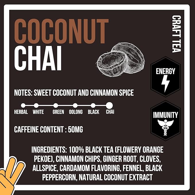 Revival Tea Company Coconut Chai Tea - Black Tea Blend with Fresh Spiced Chai and Coconut Flavor - Loose Leaf 8 Ounces