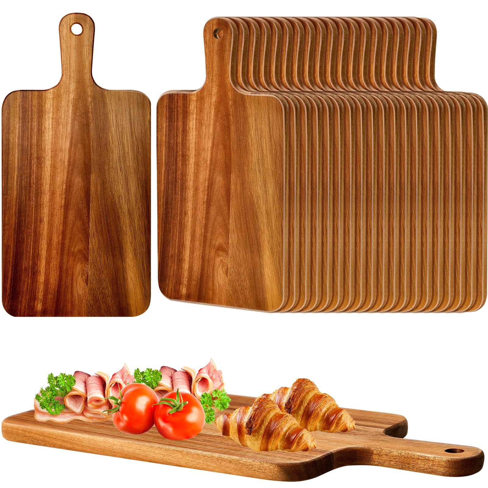 Nuenen 20 Pcs Wood Cutting Board with Handle 15.7 x 7.8 Inch Acacia Bamboo Wooden Serving Kitchen Chopping Boards for Pizza, Bread, Cheese, Charcuterie, Fruit, Vegetables(Acacia)