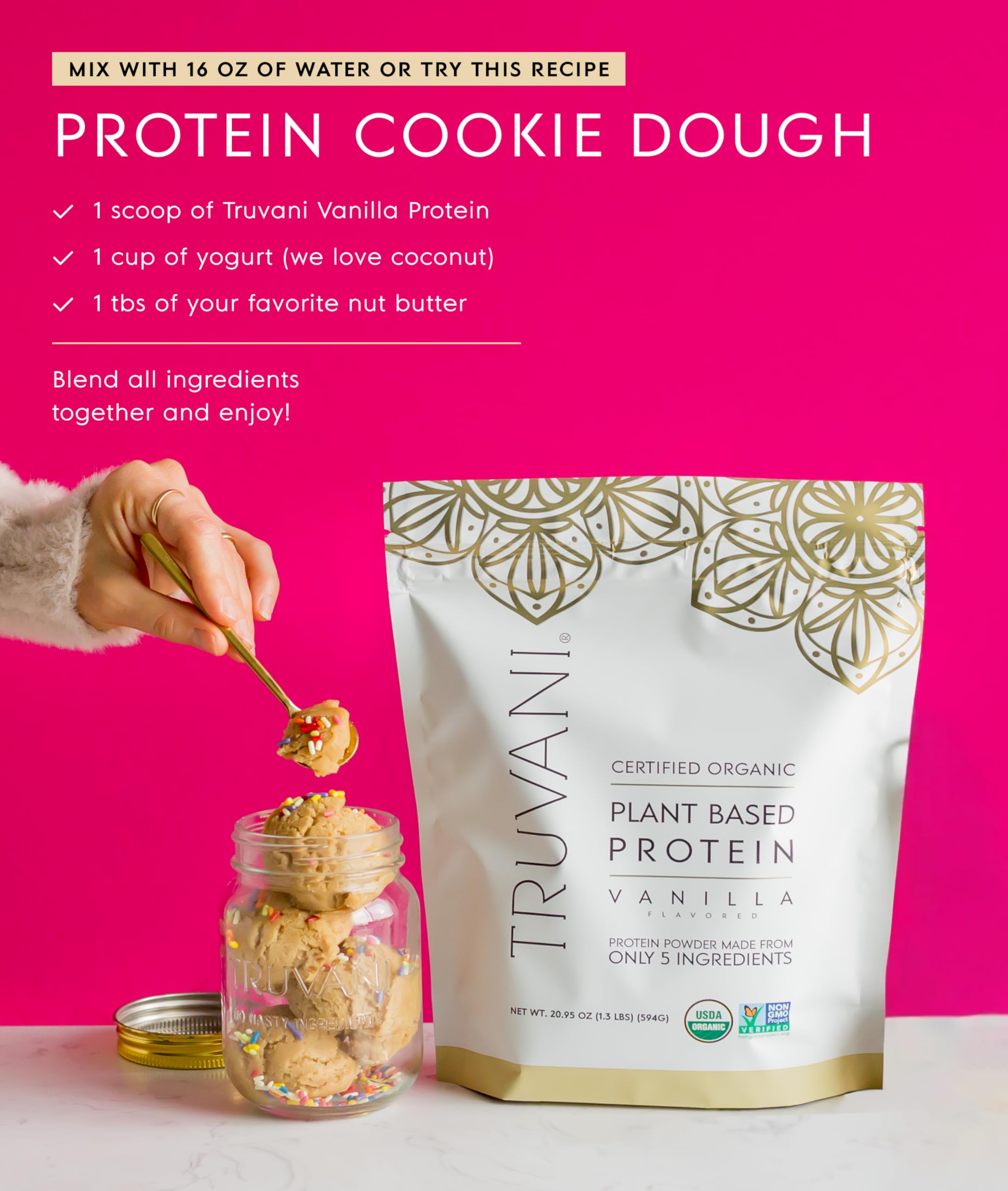 Truvani Organic Plant Based Protein Powder | Vanilla | 20 Servings