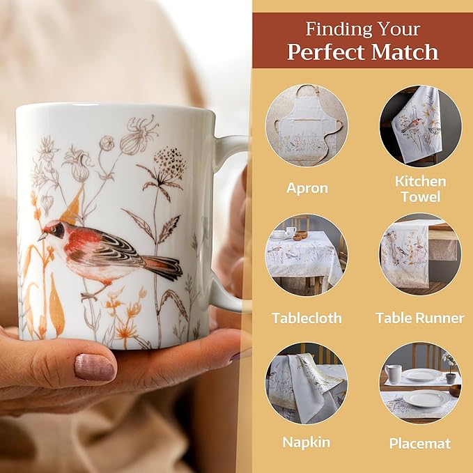 Maison d' Hermine Coffee Mug with Handles Fine Bone China Mugs Pack of One Tea Cups for Hot Beverages Cappuccino Latte Home Office Perfect for Gift (Meadow Florals - Beige Meadow Mornings, 12 Ounce)