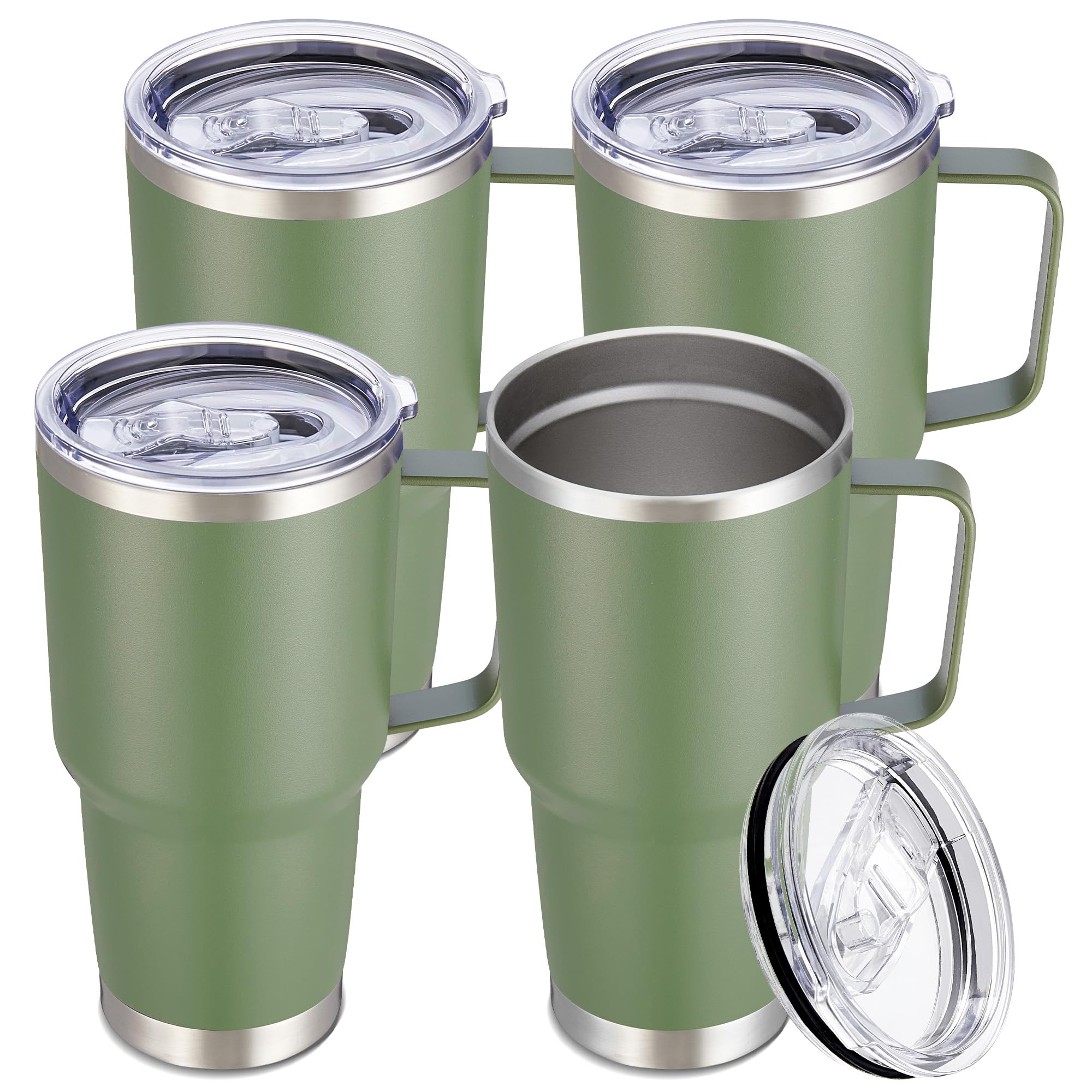 Cool Yoleb 30 oz Stainless Steel Tumblers Bulk with Handle and Lid, 4 Pack