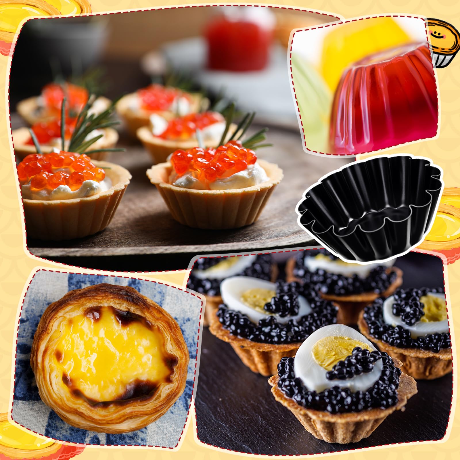 LemonRoad 16 Pcs Egg Tart Molds 2.6 Inch Non-stick Carbon Steel Tart Pans