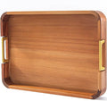 Acacia Wood Serving Tray with Metal Handles, 17x12in Food Drinks Tray for Coffee Table, Breakfast, Dinner & Bar, Rustic Decorative Storage Tray for Ottoman, Kitchen, Parties