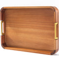 Acacia Wood Serving Tray with Metal Handles, 17x12in Food Drinks Tray for Coffee Table, Breakfast, Dinner & Bar, Rustic Decorative Storage Tray for Ottoman, Kitchen, Parties