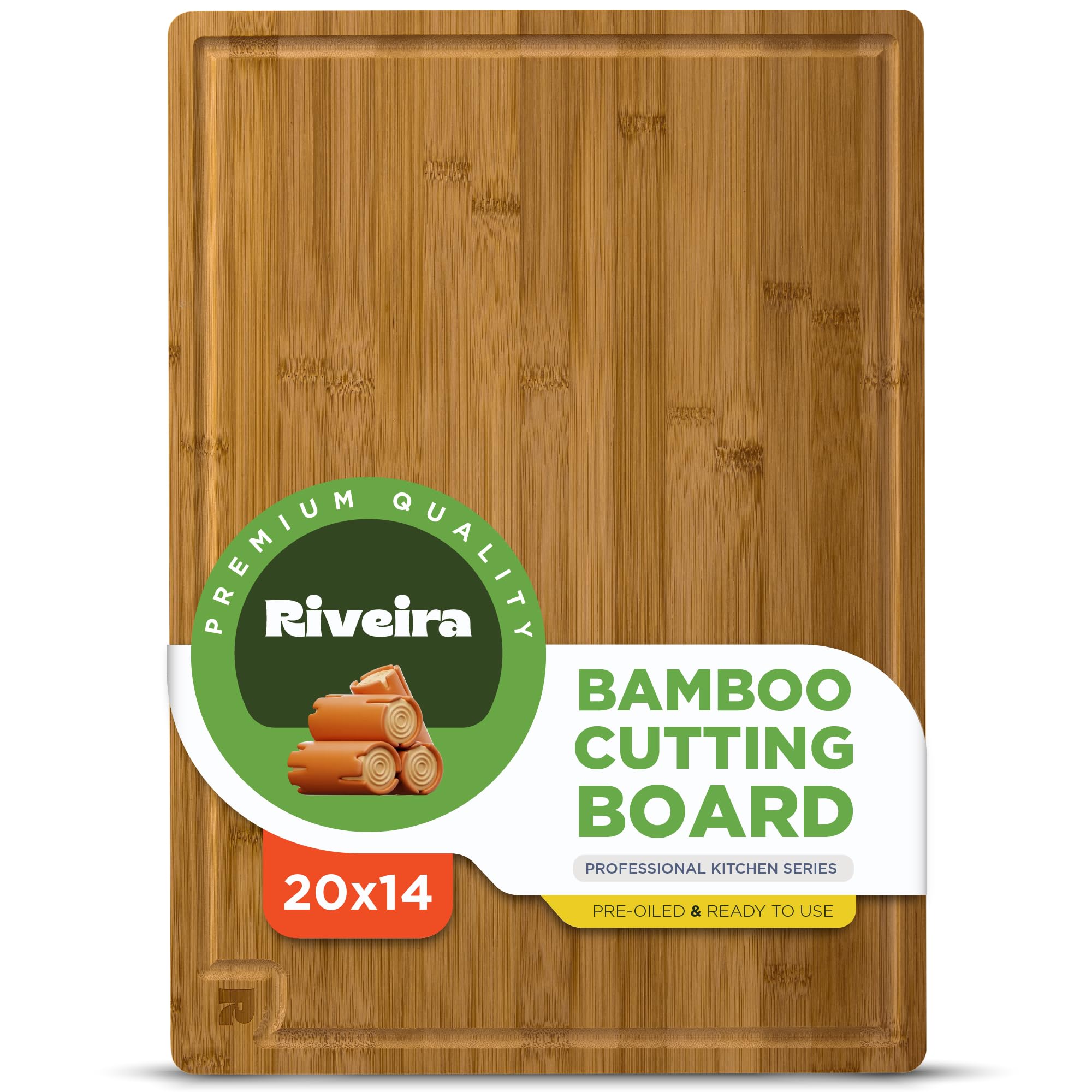 Riveira Brown Bamboo Wood Cutting Board – Gourmet Bamboo Grandeur: 20 x 14 Wooden Cutting Board – Wooden Cutting Boards For Kitchen Decorative – Innovative Juice Grooves Wooden Chopping Board