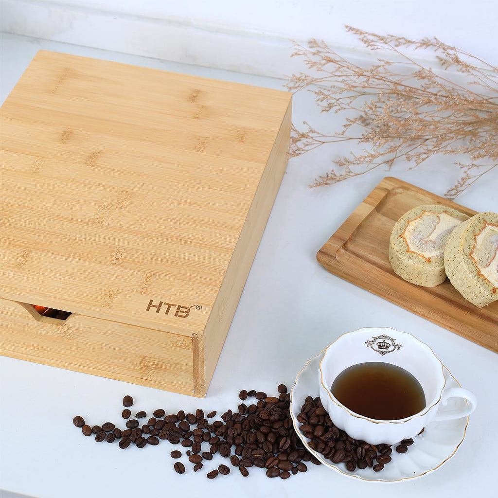 HTB K Cup Holder Compatible Coffee Pod Storage Drawer,Bamboo 1-drawer