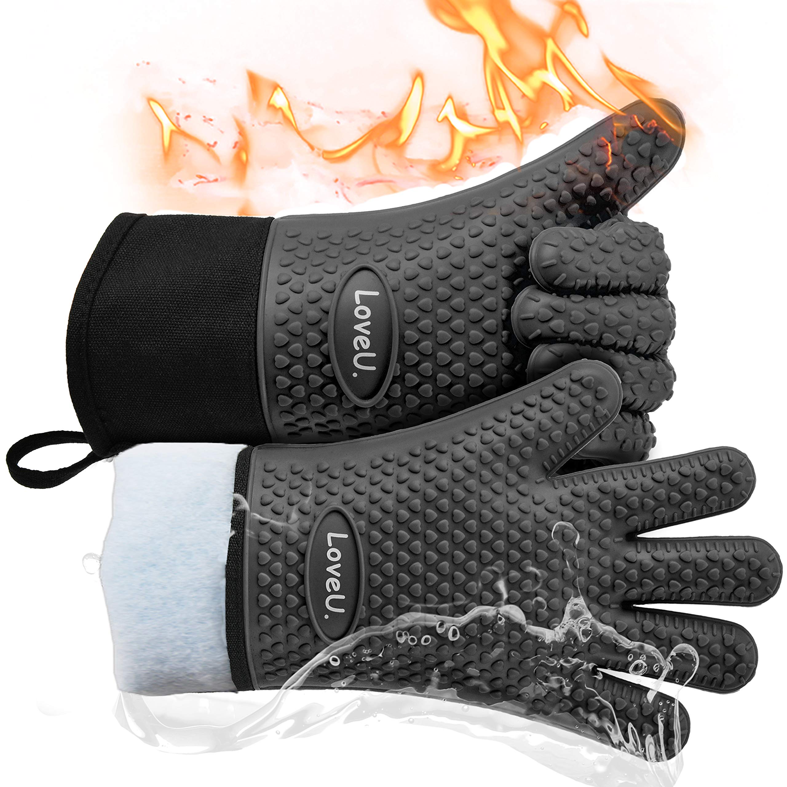 Silicone Oven Mitts Gloves - Heat Resistant, Non-Slip for BBQ, Grilling