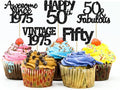 Gyufise 30Pcs Vintage 1975 Cupcake Toppers 50th Birthday Cake Decorations Cheers to 50 Fabulous Fifty Cupcake Picks 50th Birthday Wedding Anniversary Party Cake Decorations Supplies Black
