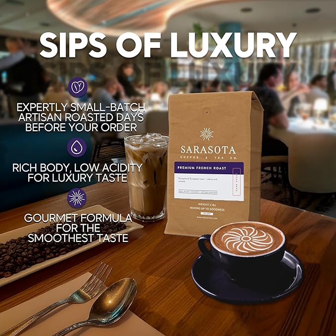 Sarasota Coffee Ground Cubano European French Roast | Dark Roast Gourmet Coffee Grounds | Low Acid, Mold Free, Specialty Grade Bulk Ground Coffee | 5lb (80 oz)