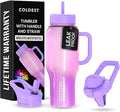 Coldest 40 oz Tumbler with Handle and Straw, 100% Leak Proof Insulated Tumbler with Lid and Straw (3 Lids), Stainless Steel Tumblers for Women & Men, Cup Holder Friendly, 36 oz (Popsicle Dream)