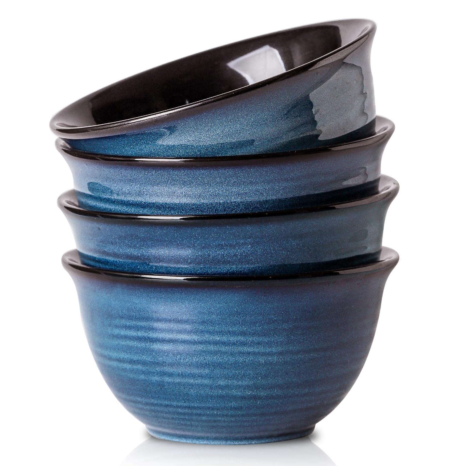 Hasense Ceramic Soup Bowls Set of 4, 40 Ounce Large Cereal Bowls for Kitchen, 7 Inch Serving Bowls for Salad Pasta Ramen Pho Popcorn, Dishwasher Microwave Safe, Navy Blue