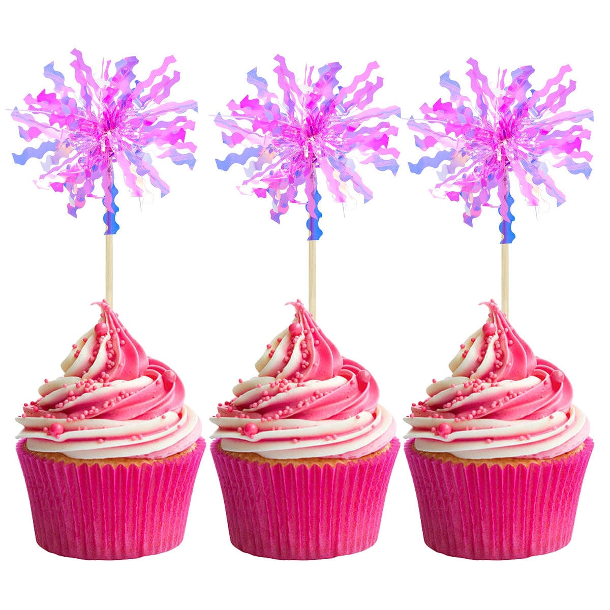 Gyufise 30Pcs Foil Firework Cupcake Toppers Sparkle Tinsel Cake Toppers Tinsel Drink Cake Decoration Cocktail Picks for Birthday Wedding Graduation Party Supplies Dark Blue