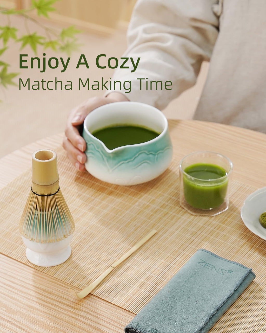 ZENS Premium Matcha Whisk Set, 5pcs Tea Ceremony Gift for Matcha Lovers