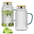 Buaic 2 PACK Glass Pitcher with Bamboo Lid, 68 oz/2L Vintage Water Pitcher, Clear Borosilicate Glass Water Carafe for Cold Brew, Coffee, Lemonade, Iced Sun Tea,Beverage, Heat Resistant Water Glass Jug