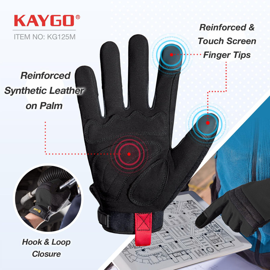 KAYGO Work Gloves Men, Mechanic Utility with Excellent Grip, KG125