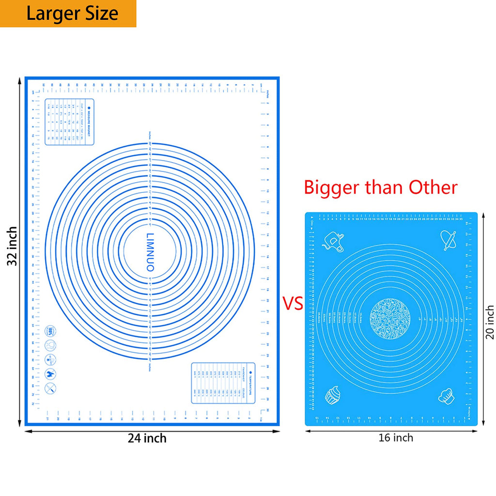 Silicone Baking Mat，Non Stick Rolling Dough with Measurements for Pie Pizza Cookies Fondant Making，Extra Thick Non Slip Silicone Pastry Mat (Blue, XXL-24"×32")