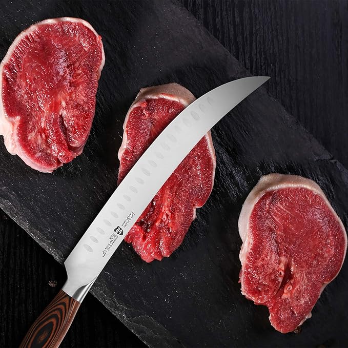 TUO Cimitar Butcher Knife - 10 inch Curved Breaking Knives for Slicing & Carving Pro Meat Chopping Cleaver - German HC Steel Full Tang Pakkawood handle - Fiery Series Gift Box Included