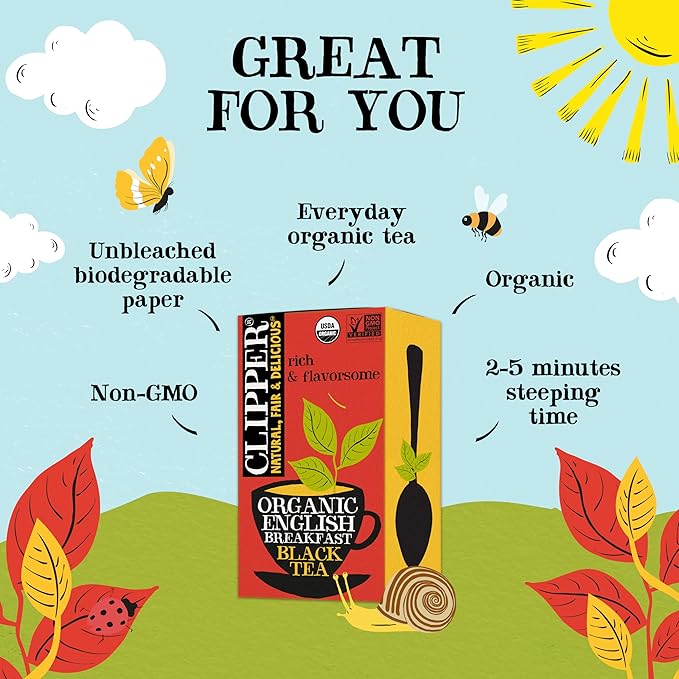 Clipper Tea Organic Fairtrade English Breakfast, Big Ben - USDA Organic, Non-GMO, Fair Trade, Sustainable Caffeinated Tea, 1 Pack, 20 Unbleached Tea Bags