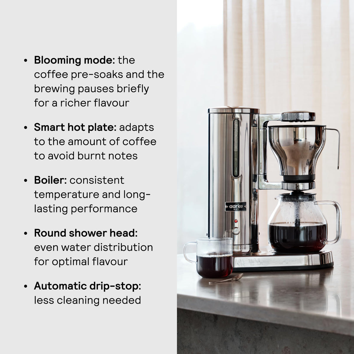 aarke Drip Coffee Maker with 42oz Glass Carafe, Stainless Steel