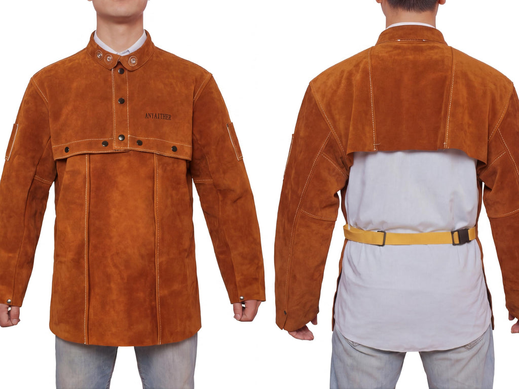 ANTAITHER Leather Welding Cape Sleeve with Apron, Welder Jacket Brown 2X