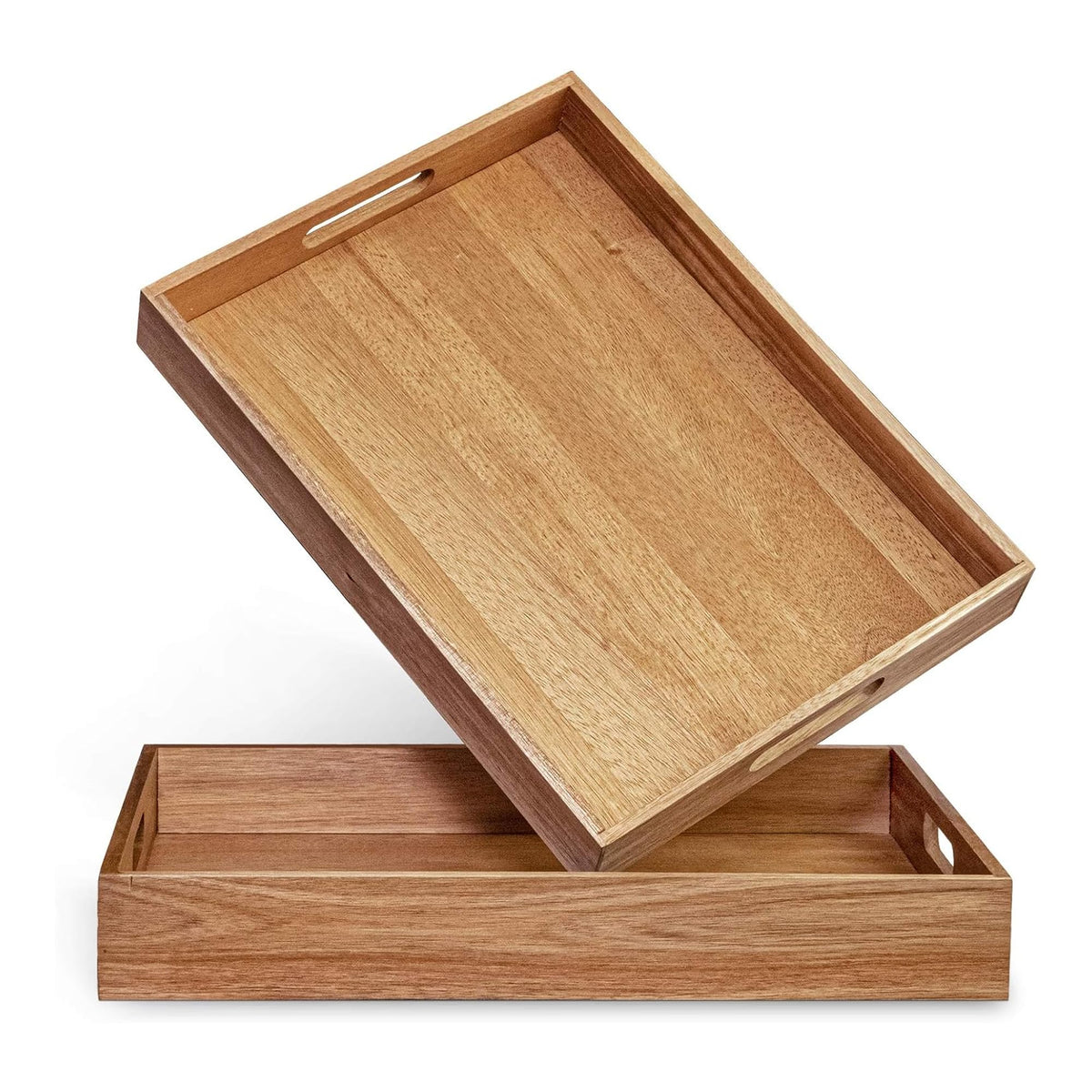 Acacia Wood Serving Tray with Handles (17 Inches) – Decorative Serving Trays Platter for Breakfast in Bed, Lunch, Dinner, Appetizers, Patio, Ottoman, Coffee Table, BBQ, Party –Great for Lap &Couch
