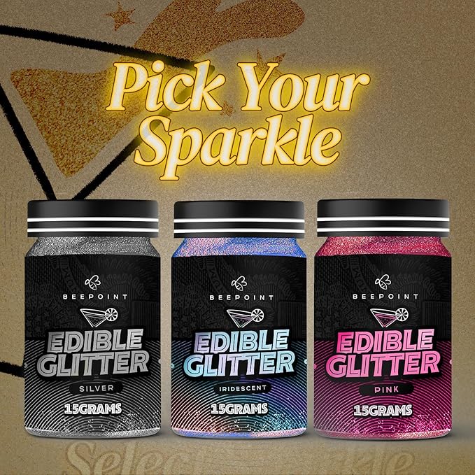 BeePoint Pink Edible Glitter for Drinks 15g - Food Grade, Vibrant Color Shimmer Powdered Dust for Drinks, Cocktails, Cake Decorating, Baking, Chocolates, Candy, Sweets, & Cookies - Vegan & Gluten Free